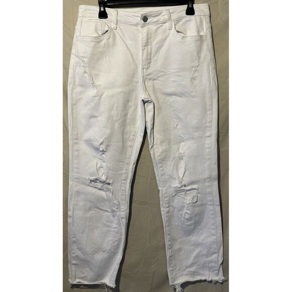Flying Monkey Denim - Flying Monkey Jeans‎ Womens 30 White Crop Torn Distressed High Rise